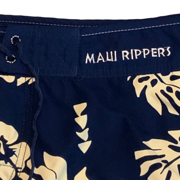Maui Rippers Hawaiian Floral Board Shorts Mens Size 48 Navy Blue Hibiscus Print - Picture 7 of 8